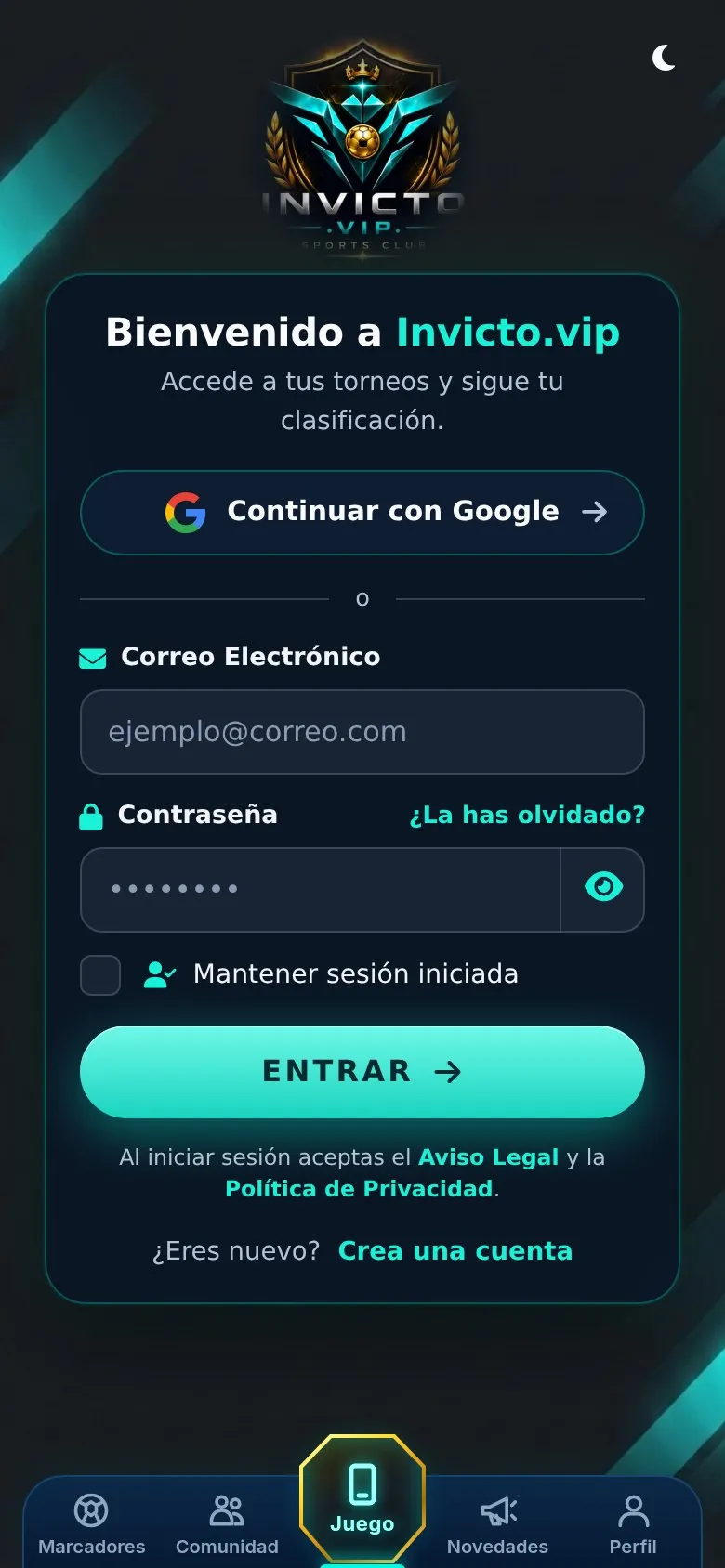 Pantalla de acceso